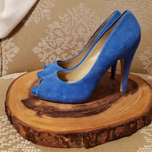 ALDO | 80's PEEP TOE SUEDE HEELED PUMPS BLUE, 7 - Picture 3 of 8
